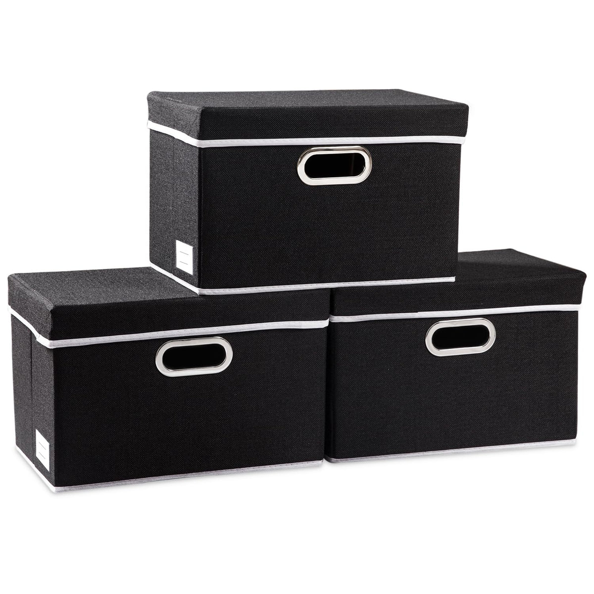 PRANDOM Large Collapsible Storage Bins with Lids [3-Pack] Jute Fabric Foldable Storage Boxes Organizer Containers Baskets Cube with Cover for Home Bedroom Closet Office Nursery (17.7x11.8x11.8)