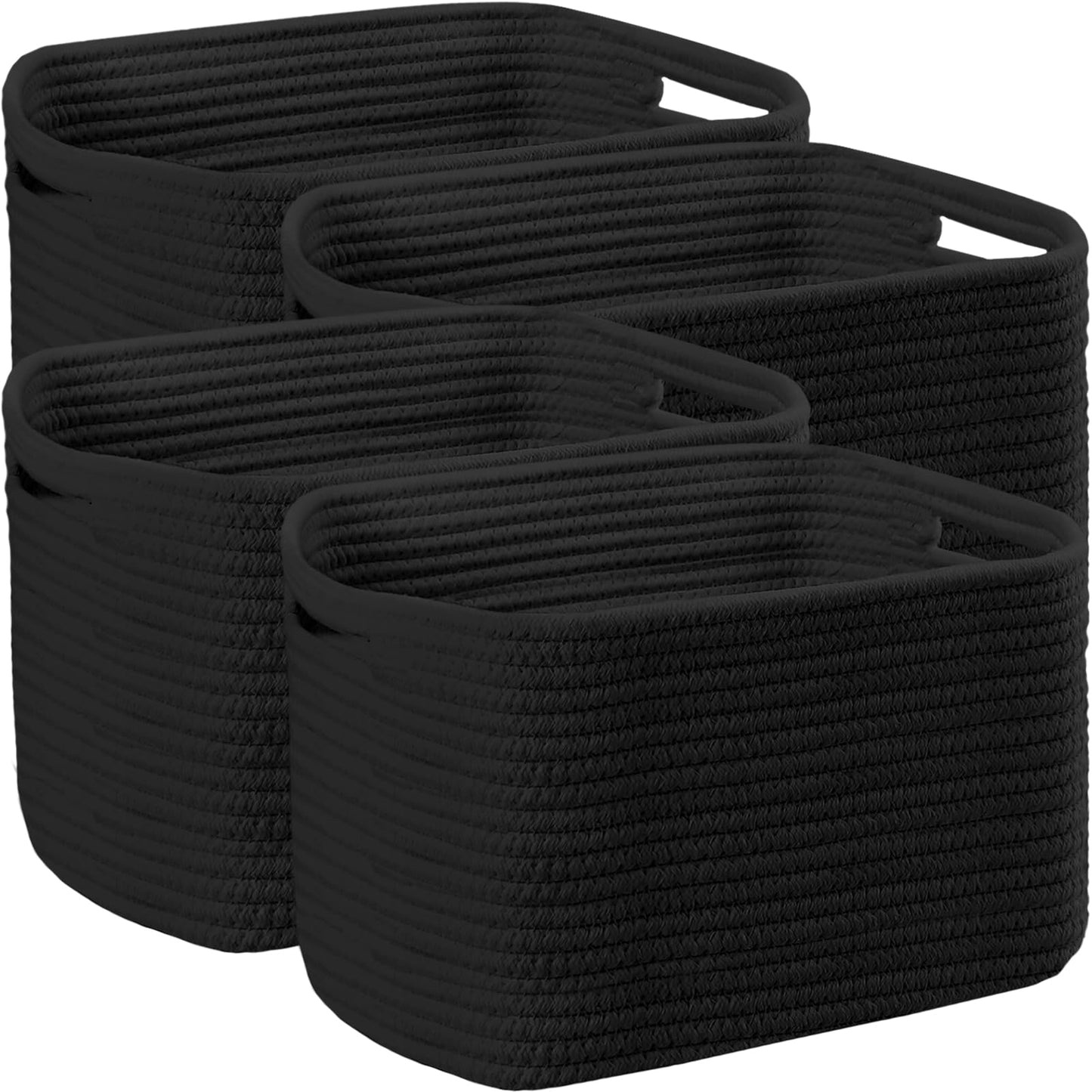 4 Pack Storage Baskets for Organizing, 12''Lx9''Wx8''H Woven Baskets for Storage Toys, Towels, Books, and Clothes, Cotton Rope Basket for Shelves with Handle