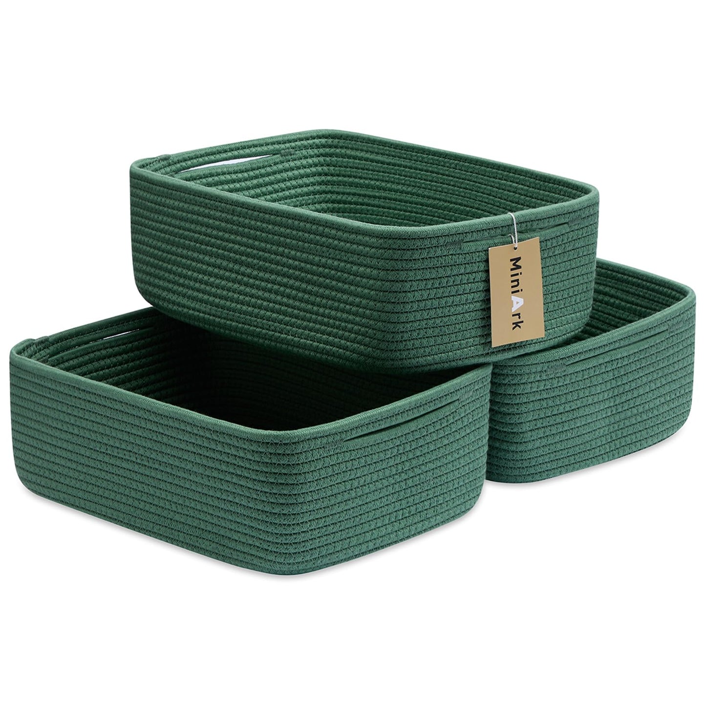 MiniArk Large Shallow Organizing Baskets 15x11x5.1 Inches - Rope Woven Storage Bins for Bathroom, Shelves, Cube Closet, Mixed Brown 2 Packs
