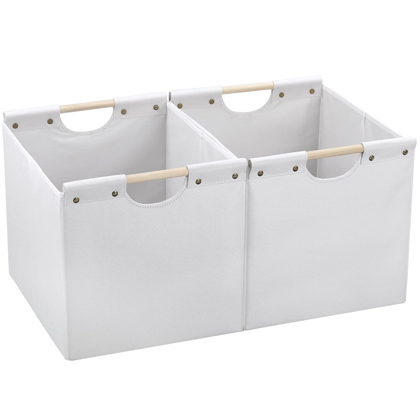 HOONEX Large Collapsible Storage Bins, Linen Fabric, Pack of 2, Storage Baskets with Wooden Carry Handles and Sturdy Heavy Cardboard, for Home, Office, Car, Nursery, Black