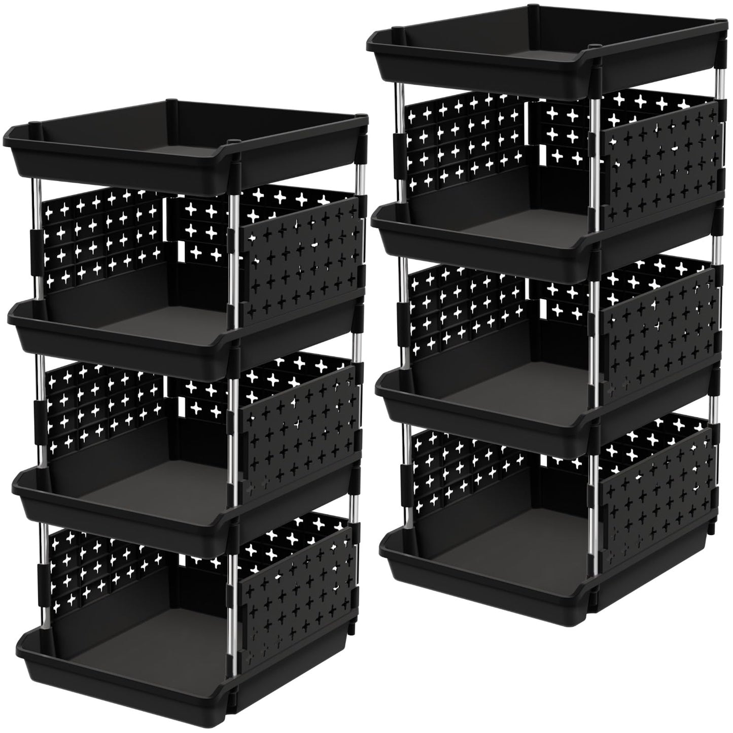 Lifewit Plastic Stackable Storage Baskets, 4 Tier Stacking Bins for Food and Clothes, Multifunctional Organizer for RV, Kitchen, Playroom, Pantry and Bathroom, 13.8"D x 11.8"W x 28.3"H, 1 Pack, White