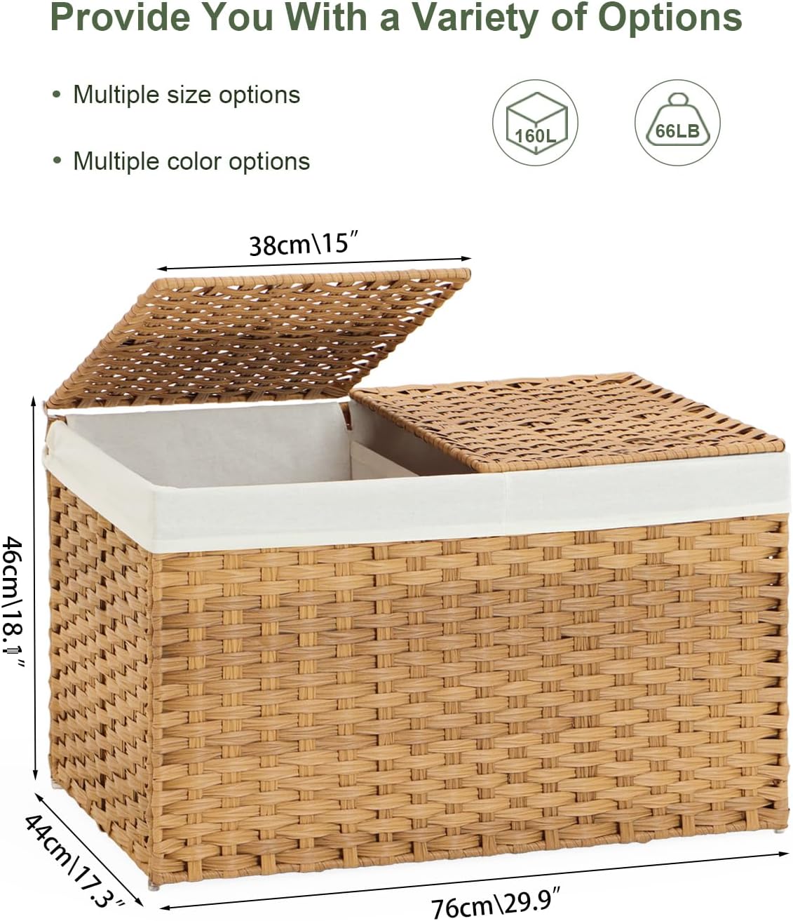 SETVSON Storage Basket with Lid, 2-Lid PE Rattan Storage Bin, Natural