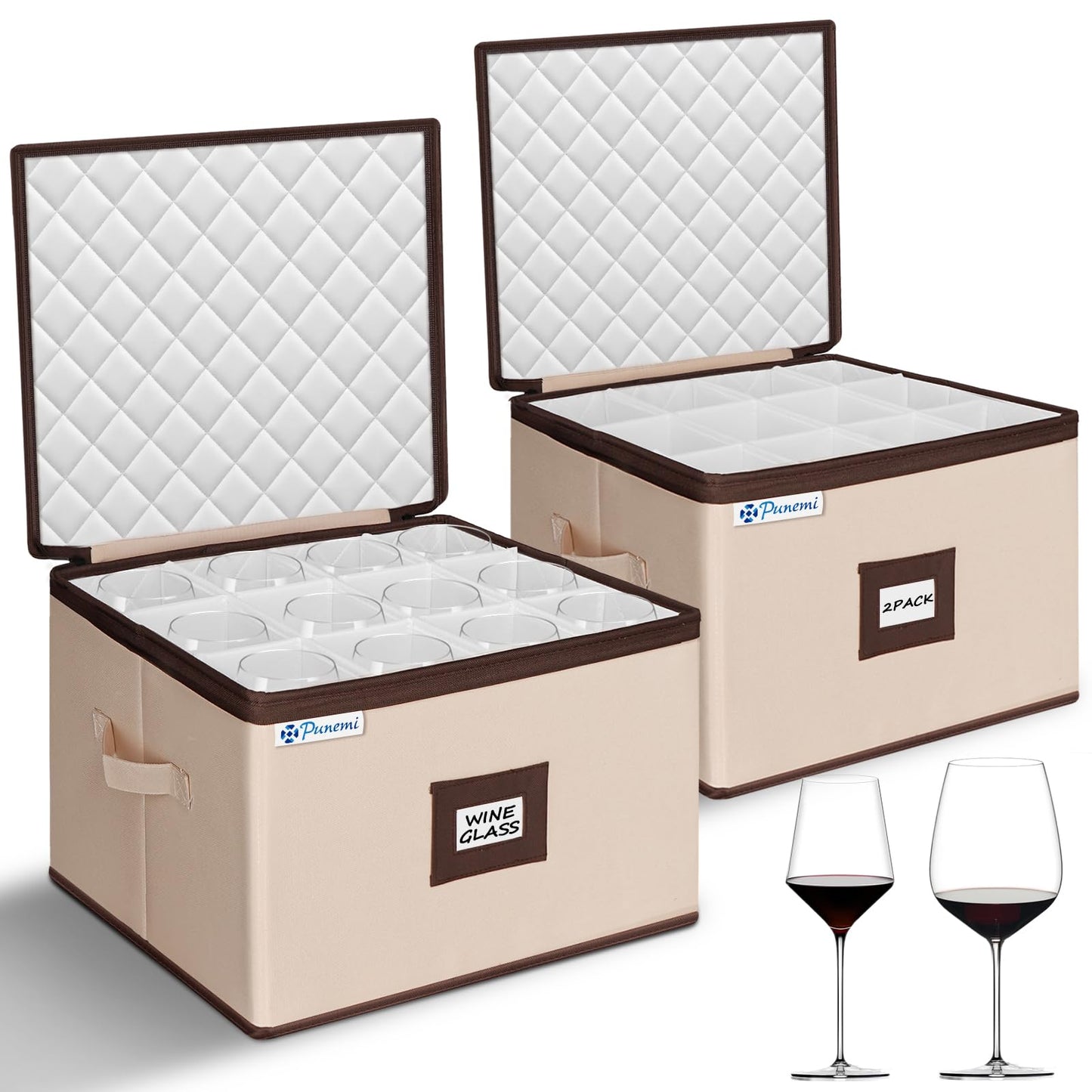 punemi Wine Glass Storage Box for 24 Glasses, Hard Shell Moving Case