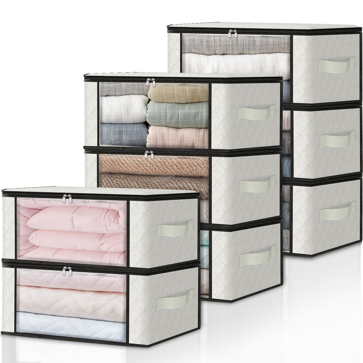 HomeHacks 3-Pack Clothes Organizer Storage Bags, 35L Storage Bins, Gray