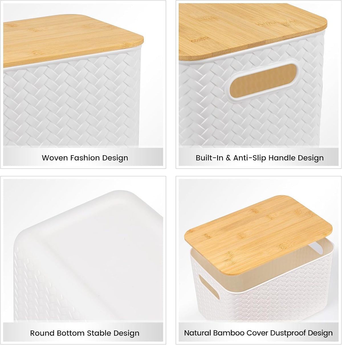 Ohmlove 4 Pack Storage Bins with Bamboo Lids,Stackable Box for Organization