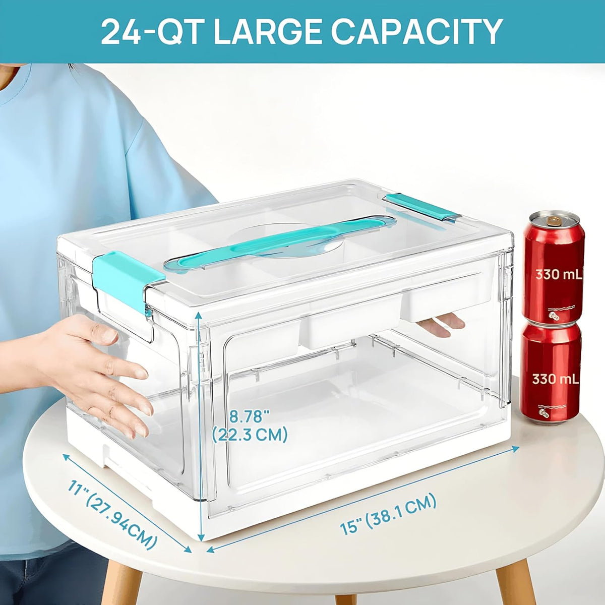 Vtopmart 24 QT Clear Plastic Craft Storage Box with Tray & Dividers, 1 Pack