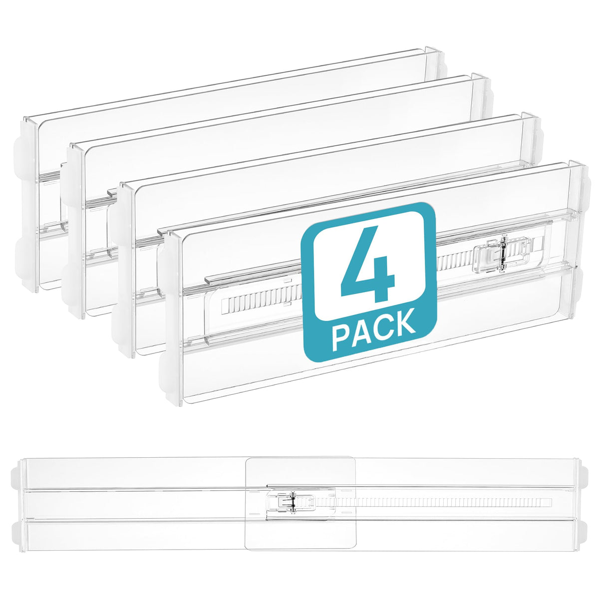 Vtopmart 8 Pack Shallow Drawer Dividers, 2.36" High 12.5"-20.8" Adjustable Expandable Kitchen Drawer Organizer, Clear Plastic Organizer Separators for Flatware, Utensil, Cutlery, Underwear, Clothes