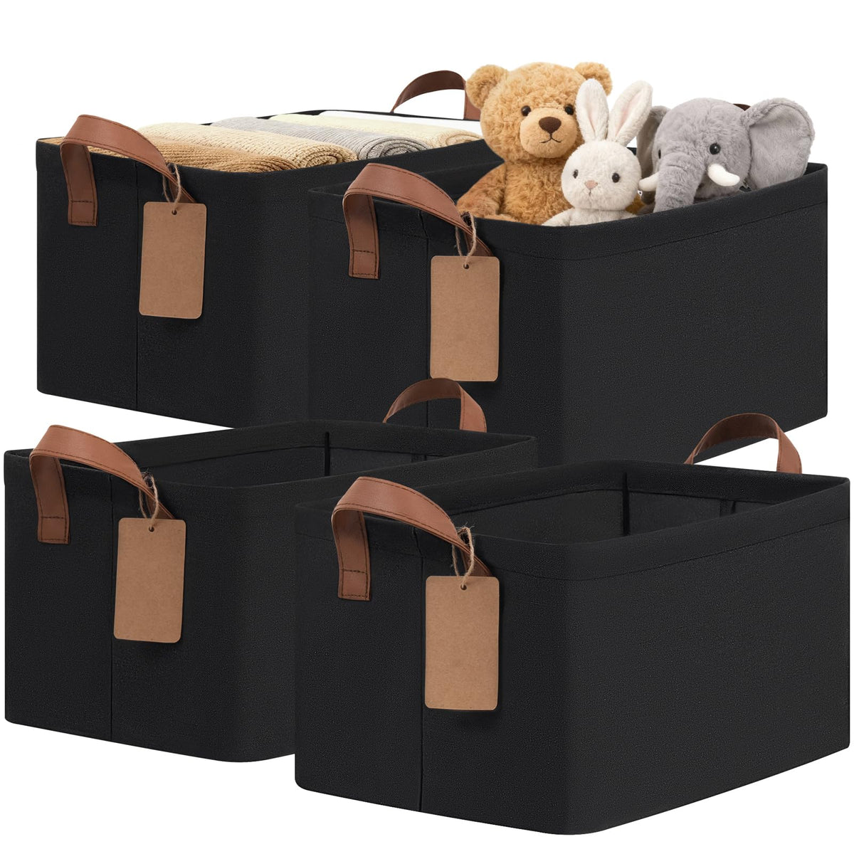 CHICVITA 4 Pack Large Fabric Storage Baskets for Shelves, 30L Beige