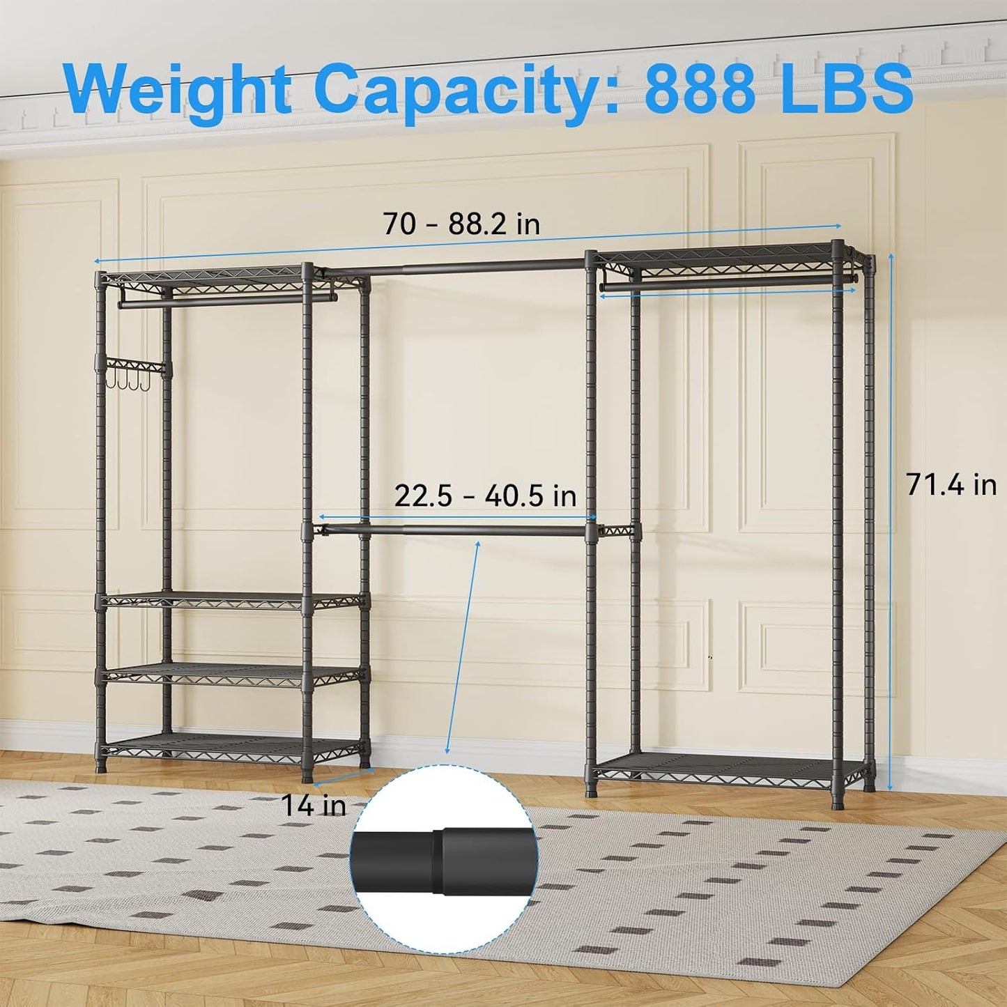 Ulif E1 Heavy Duty Closet Garment Rack, Easy to Assemble Wardrobe, Black
