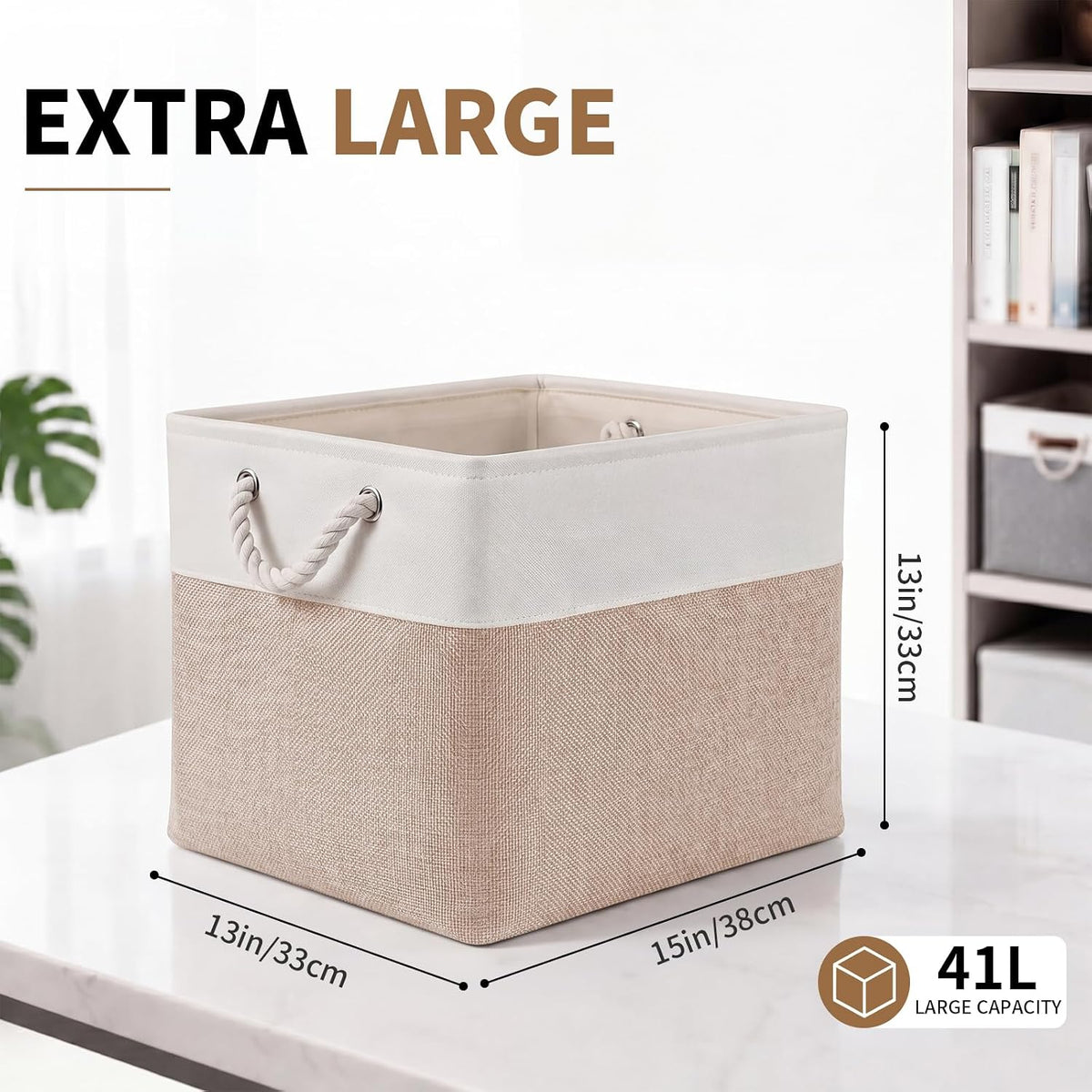 13×15×13 Inch Foldable Fabric Storage Basket with Handles