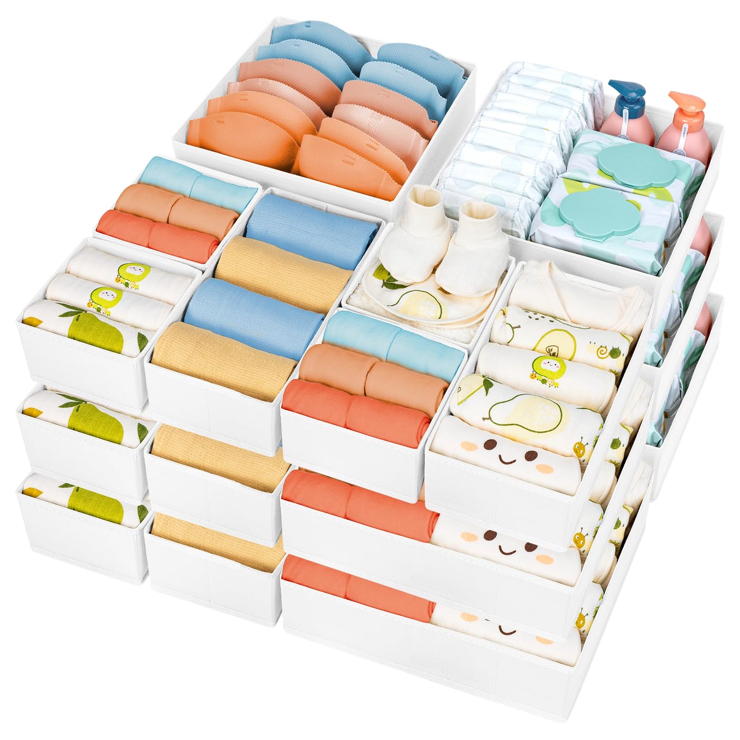 DIMJ Drawer Organizer Clothes 15 Pack - Foldable Baby Organizers and Storage & Closet Organizers for Bedroom, Closet - Nursery Organization Dresser Dividers for underwear, Sock,Bra, Belt, Tie, Beige