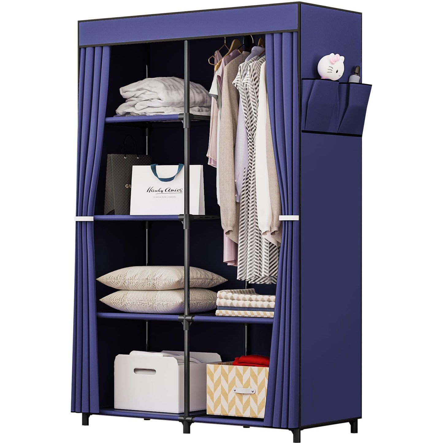 SORCEDAS Wardrobe Closet with Hanging Rods and Shelves for Clothes Storage