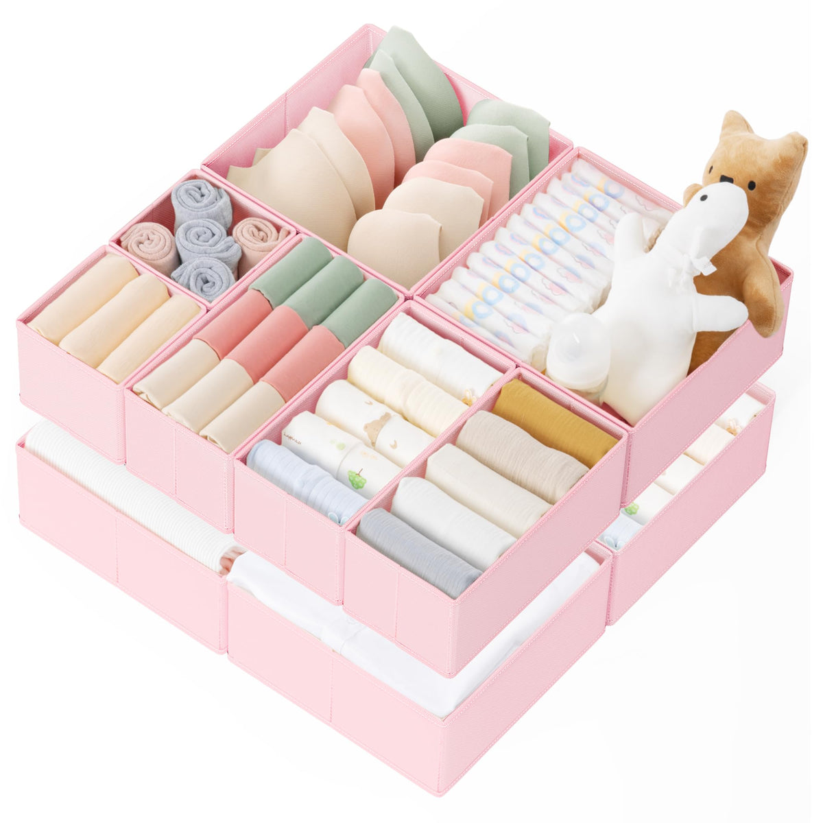 Criusia Drawer Organizer Clothes, 10 Pack Dresser Organizer for Baby Clothes, Underwear, Sock- Foldable Closet Organization and Storage Dividers Bins for Nursery, Bedroom (Beige)