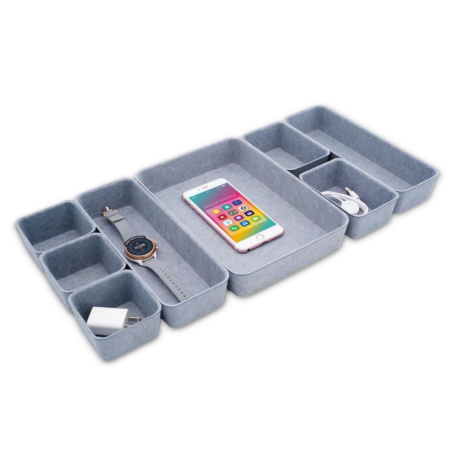 Welaxy 8pc Nordic Felt Desk Drawer Organizer Tray Beige Oatmeal Storage Bin
