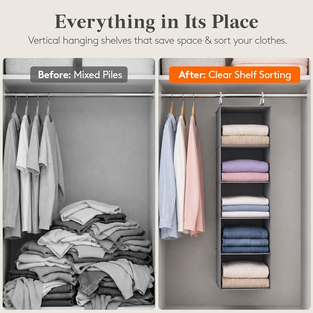 Lifewit Hanging Closet Organizer and Storage for Clothes 5 Tier
