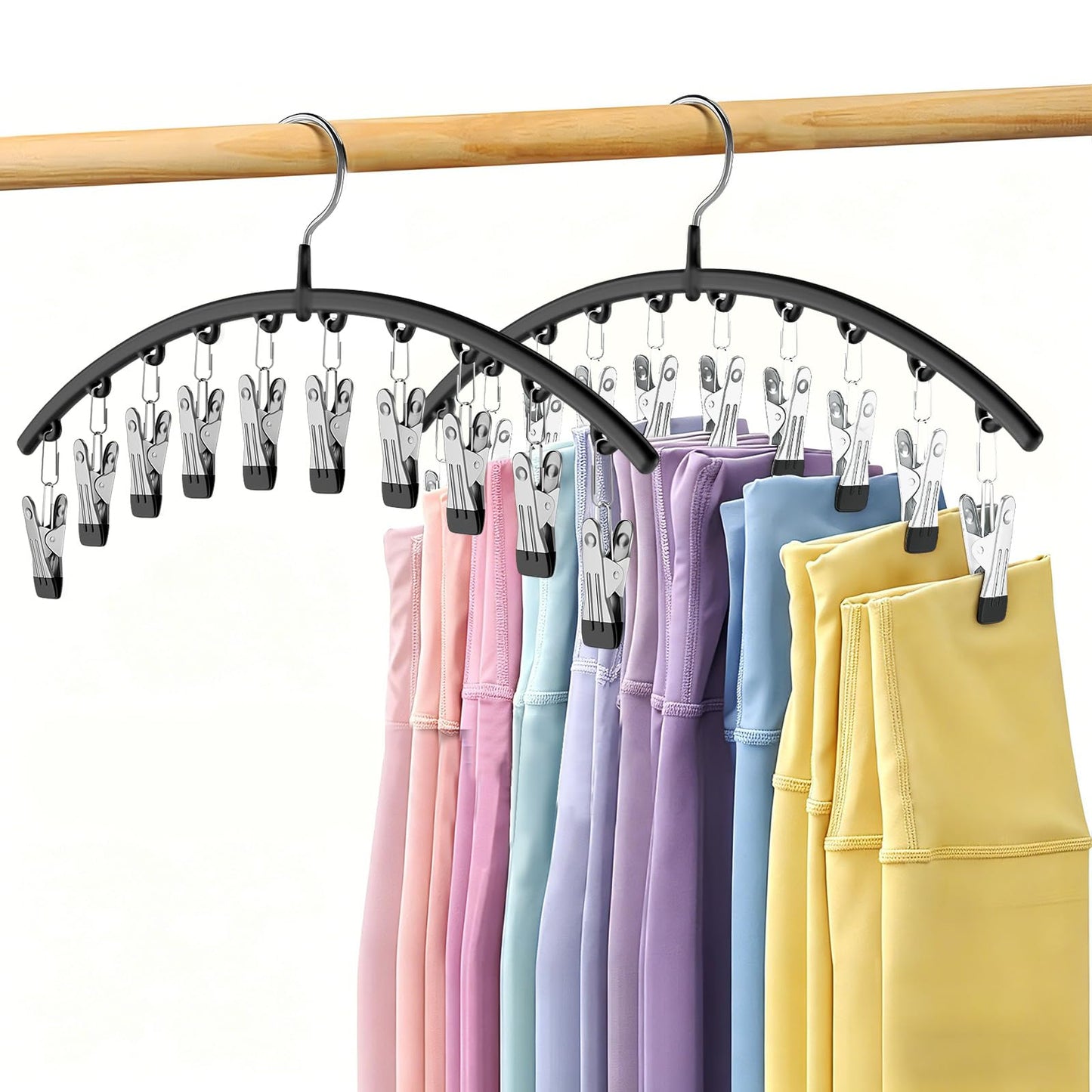 Volnamal Legging Organizer for Closet, Metal Yoga Pants Hanger w/Rubber Coated 2 Pack w/10 Clips Hold 20 Leggings, Hangers Space Saving Hanging Closet Organizer for Closet Organizers and Storage-Grey