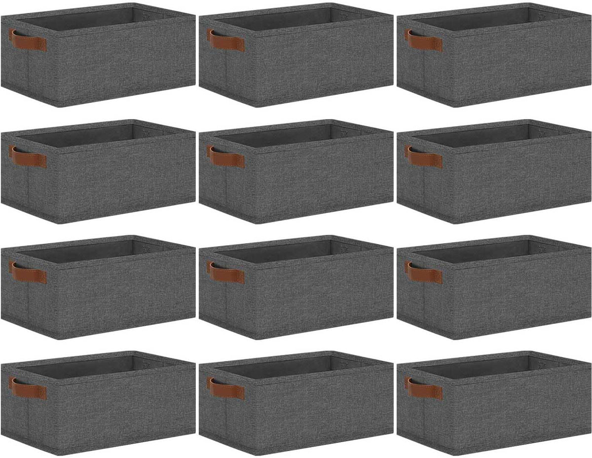 GhvyenntteS Storage Baskets for Organizing, Fabric Storage Bins with Leather H&les, Foldable Rectangular Storage Baskets for Shelves, Closets, Home, Office(Black/White, 6 Pack)11.8X7.9X5.1 in