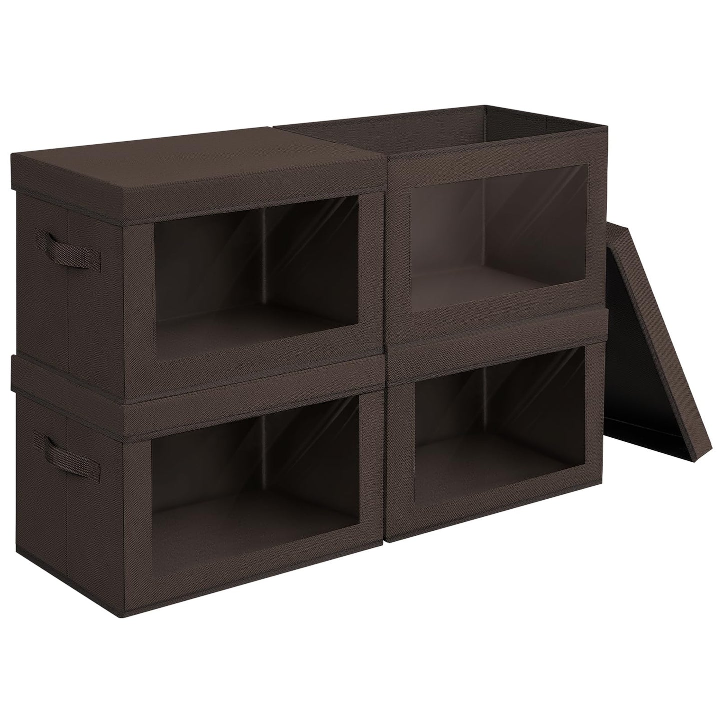 Homsorout Storage Bins with Lids - Fabric Storage Boxe with Window, Collapsible Closet Organizers with Handles, 3 Pack Decorative Bin, Home Cubes Baskets for Clothes, Hat, Books, Dark Grey