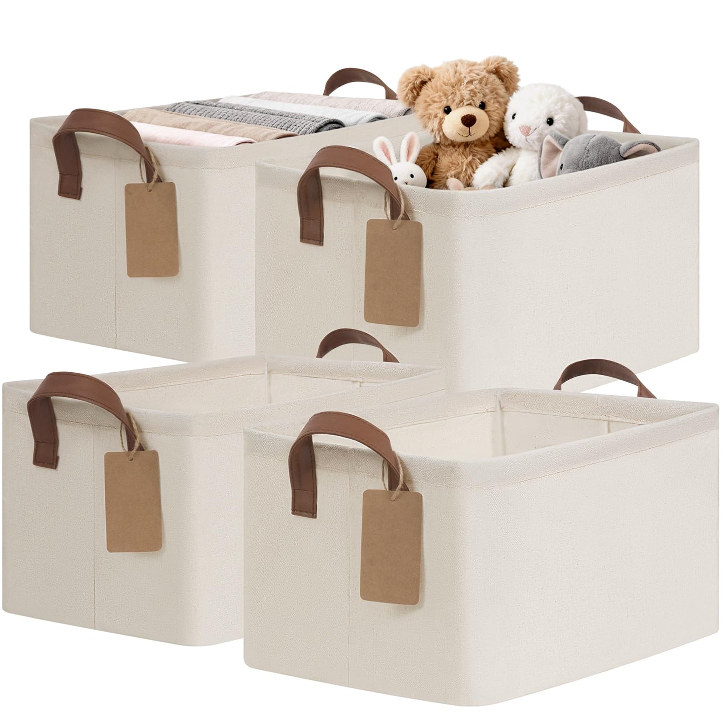 CHICVITA 4 Pack Large Fabric Storage Baskets for Shelves, 30L Beige