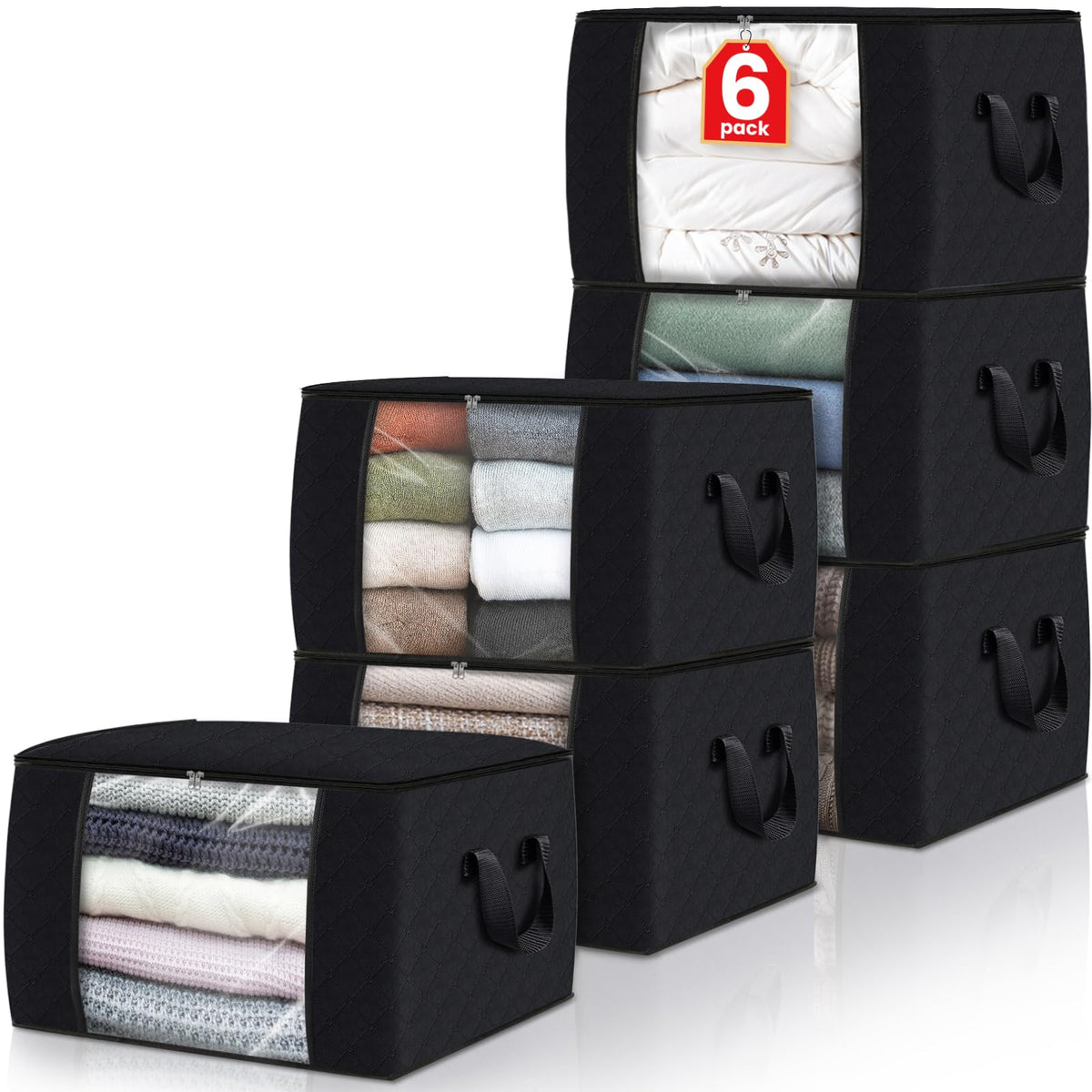 Fab totes 6 Pack Storage Bags for Clothes Blanket Storage Bins with Lids