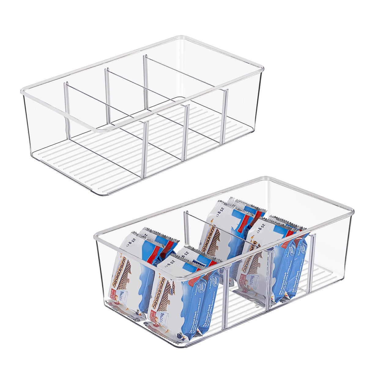 Vtopmart 8 Pack Food Storage Organizer Bins, Clear Plastic, 4 Compartments