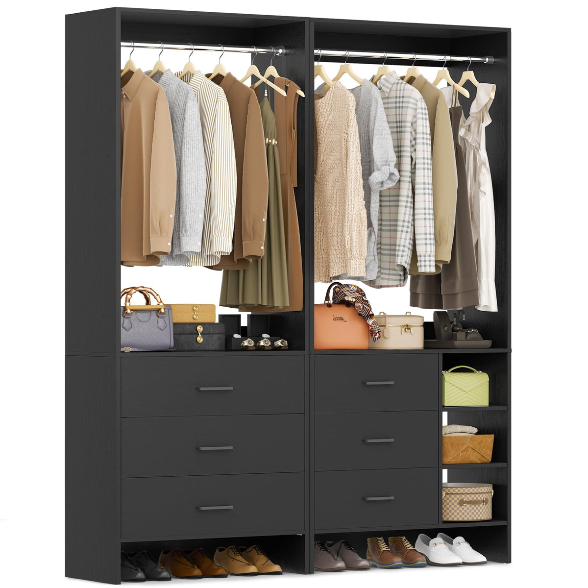 Aheaplus Closet System with 6 Drawers, 4.5ft, Set of 2, White
