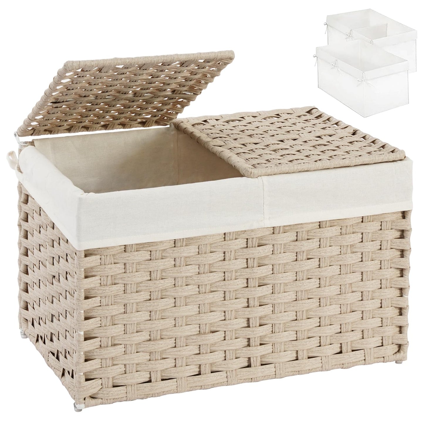 SETVSON Storage Basket with Lid, 2-Lid PE Rattan Storage Bin, Natural