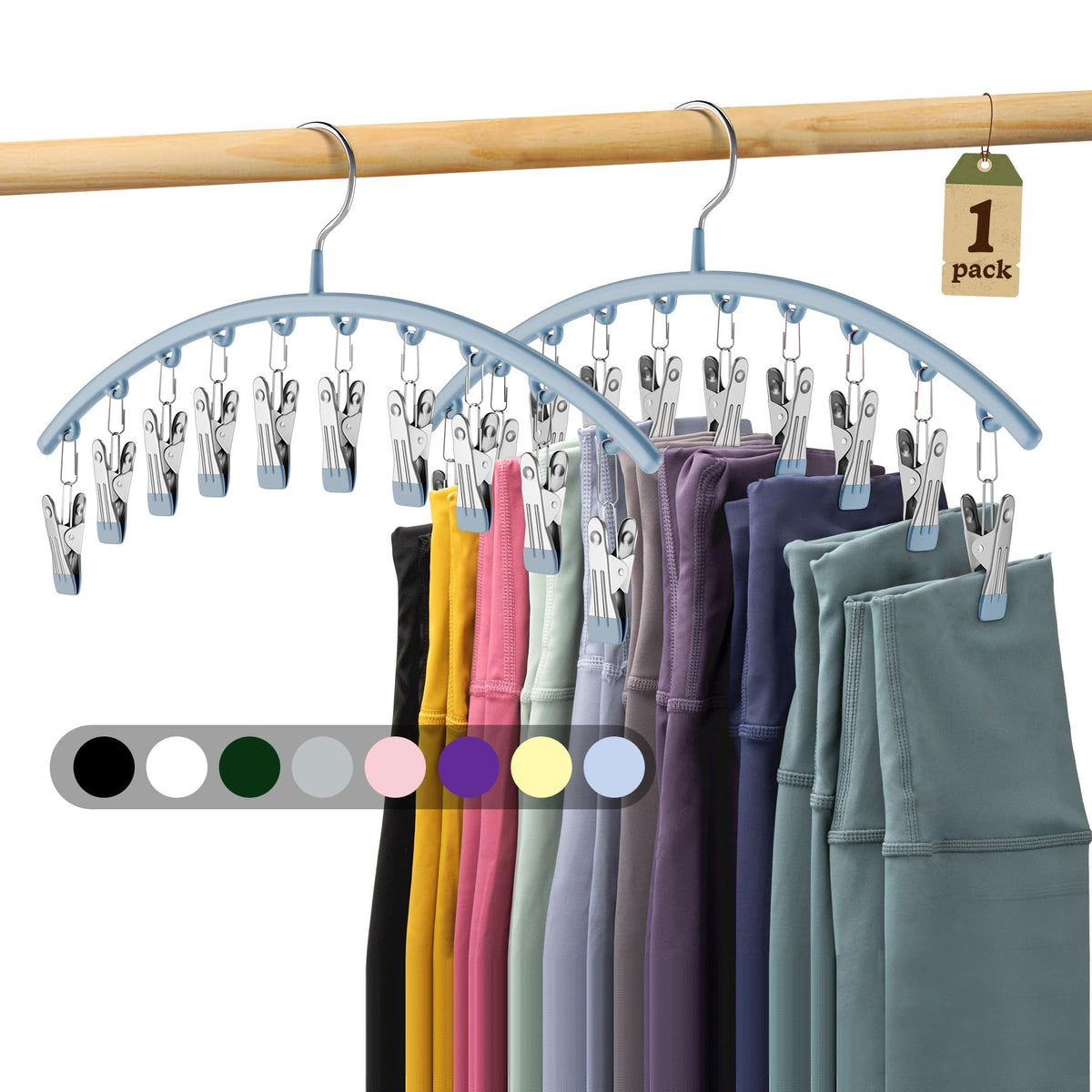 Volnamal Legging Organizer for Closet, Metal Yoga Pants Hanger w/Rubber Coated 2 Pack w/10 Clips Hold 20 Leggings, Hangers Space Saving Hanging Closet Organizer for Closet Organizers and Storage-Grey