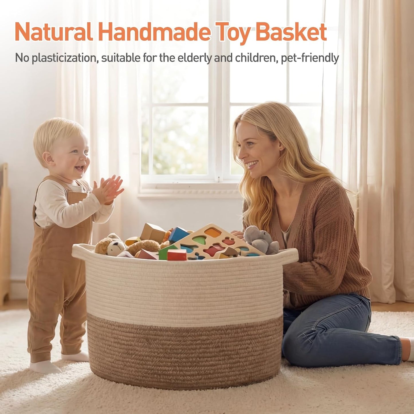 OIAHOMY 90L XXXLarge Blanket Basket Living Room Laundry Basket Brown