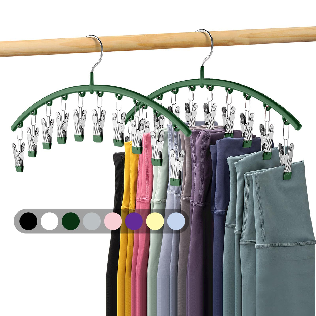 Volnamal Legging Organizer for Closet, Metal Yoga Pants Hanger w/Rubber Coated 2 Pack w/10 Clips Hold 20 Leggings, Hangers Space Saving Hanging Closet Organizer for Closet Organizers and Storage-Grey