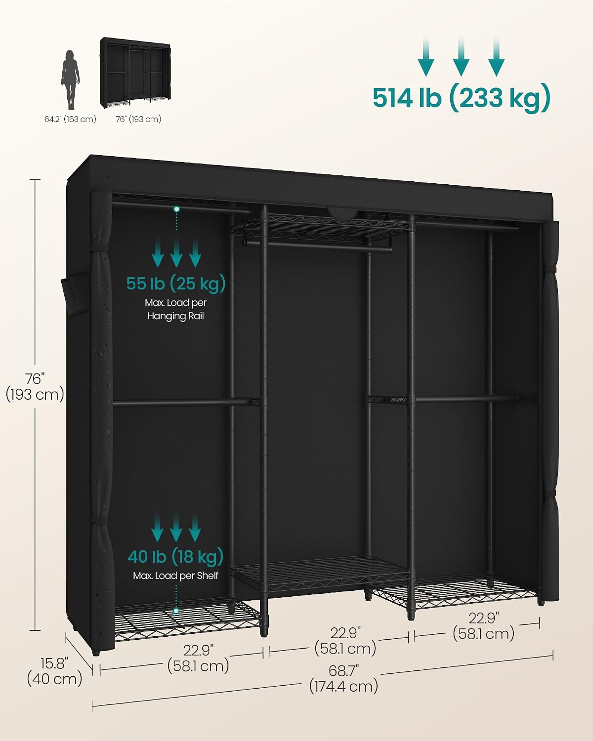 SONGMICS Closet Organizers and Storage, Clothes Rack with Shelves