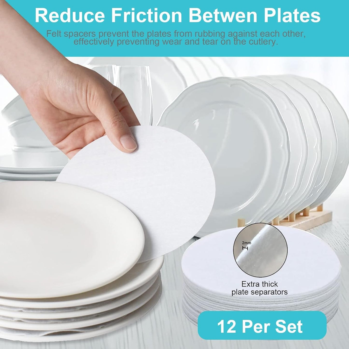 China Storage Containers-Quilted Dish Storage Containers with Lid Hard Shell for Moving Transport, Dinnerware Storage,Stackable Plate Storage,24 Felt Plate Dividers Included,2PACK 12*12*8in