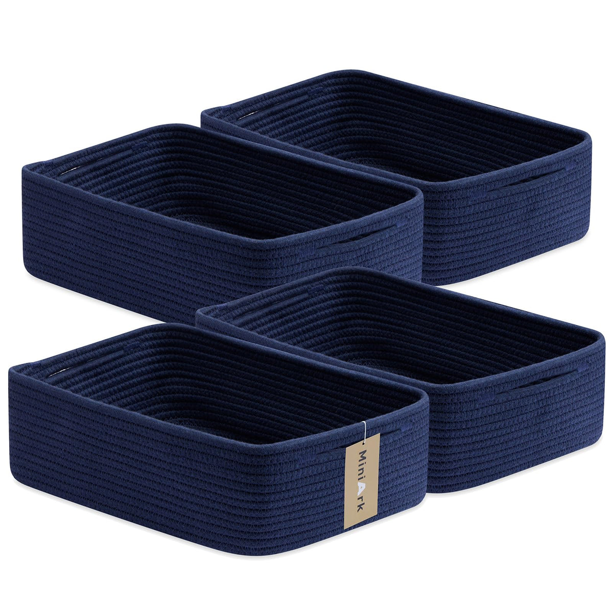 MiniArk Large Shallow Organizing Baskets 15x11x5.1 Inches - Rope Woven Storage Bins for Bathroom, Shelves, Cube Closet, Mixed Brown 2 Packs