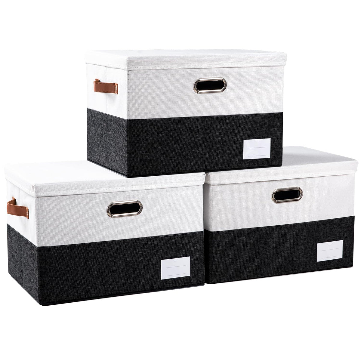 PRANDOM Large Collapsible Storage Bins with Lids [3-Pack] Jute Fabric Foldable Storage Boxes Organizer Containers Baskets Cube with Cover for Home Bedroom Closet Office Nursery (17.7x11.8x11.8)