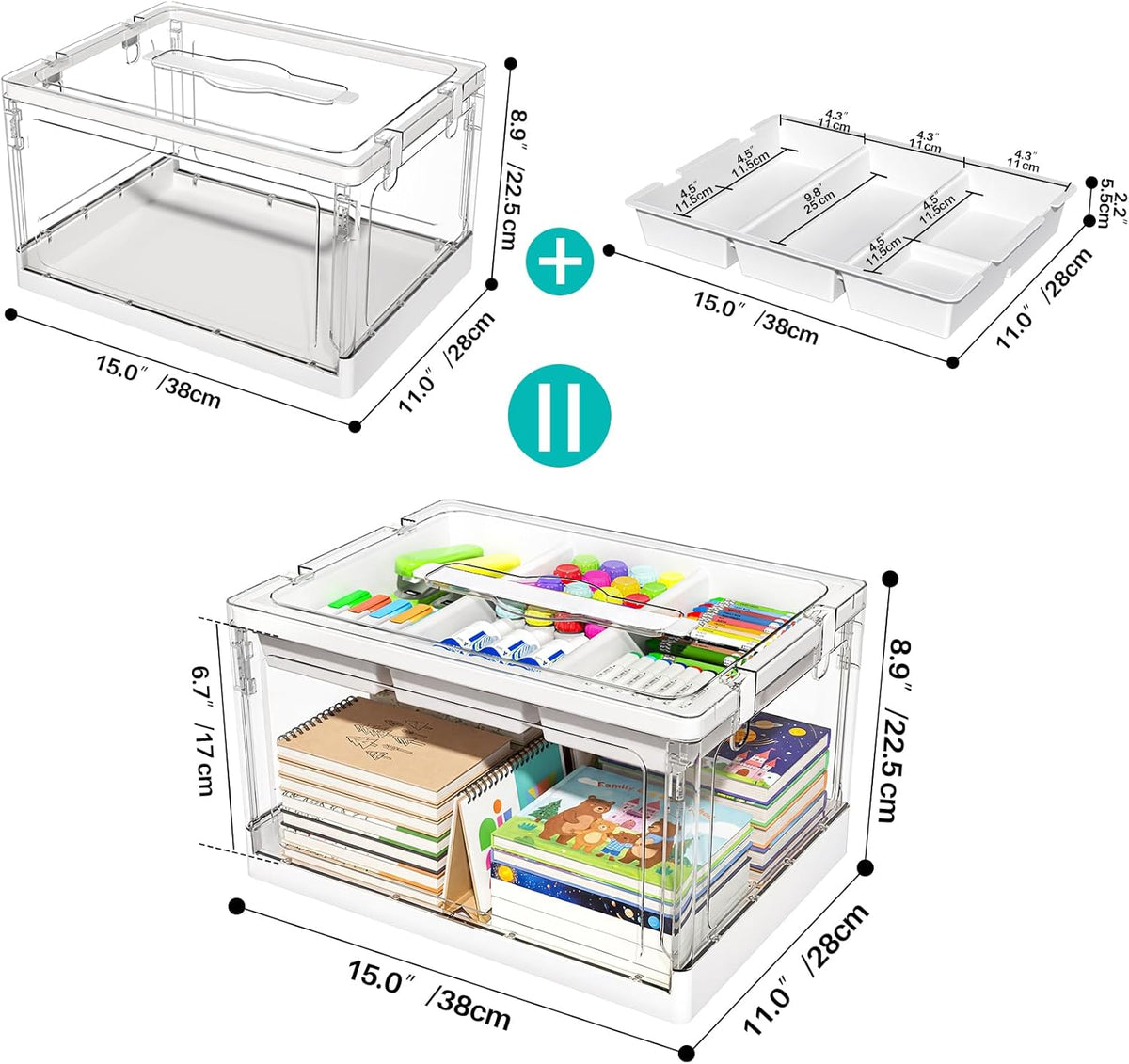 24QT 2Packs Clear Craft Organizers and Storage with Trays