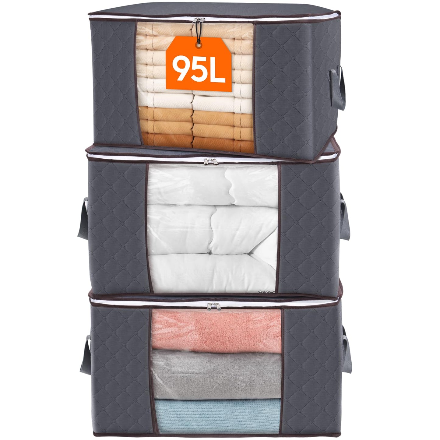 Lifewit 6 Pack Clothes Storage Bins with Lids, Foldable Blanket Storage Bags with Zippers, Clear Window and Reinforced Handles, Closet and Organization for Clothing, Sweater, Comforter, Bedding