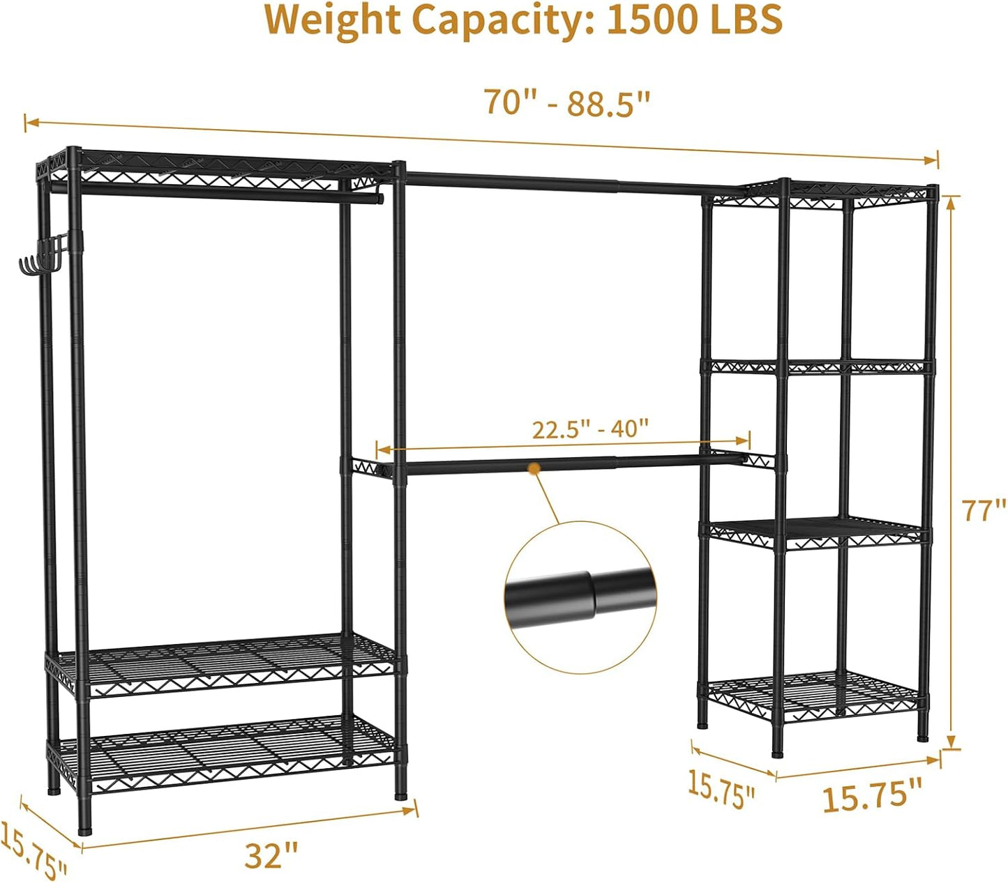 Golpart Heavy Duty Clothes Rack Metal Wardrobe with Adjustable Wire Shelves