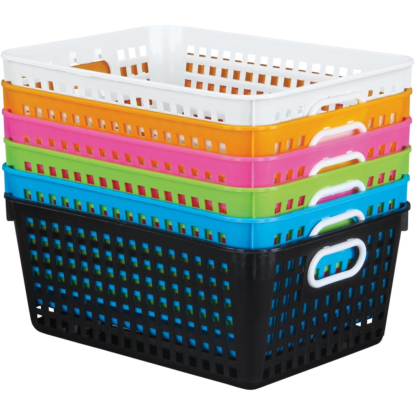 Really Good Stuff Medium Plastic Book Baskets, 11" by 7.5" by 4.5", 6-Pack