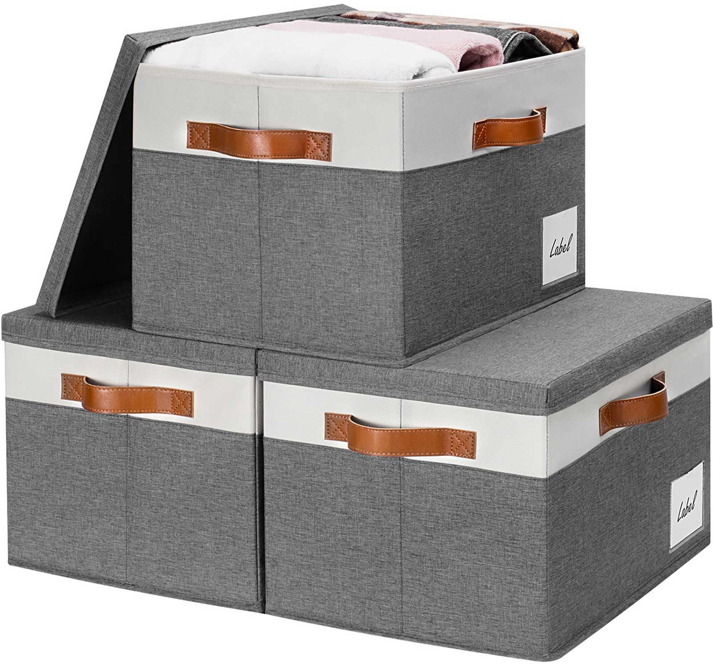 GhvyenntteS Large Fabric Storage Bins with 3 Handles, 15x11x9.6 Inch Storage Baskets for Shelves, Foldable Closet Storage Bins for Shelves, Closet Organizers and Storage Boxes 3 Pack