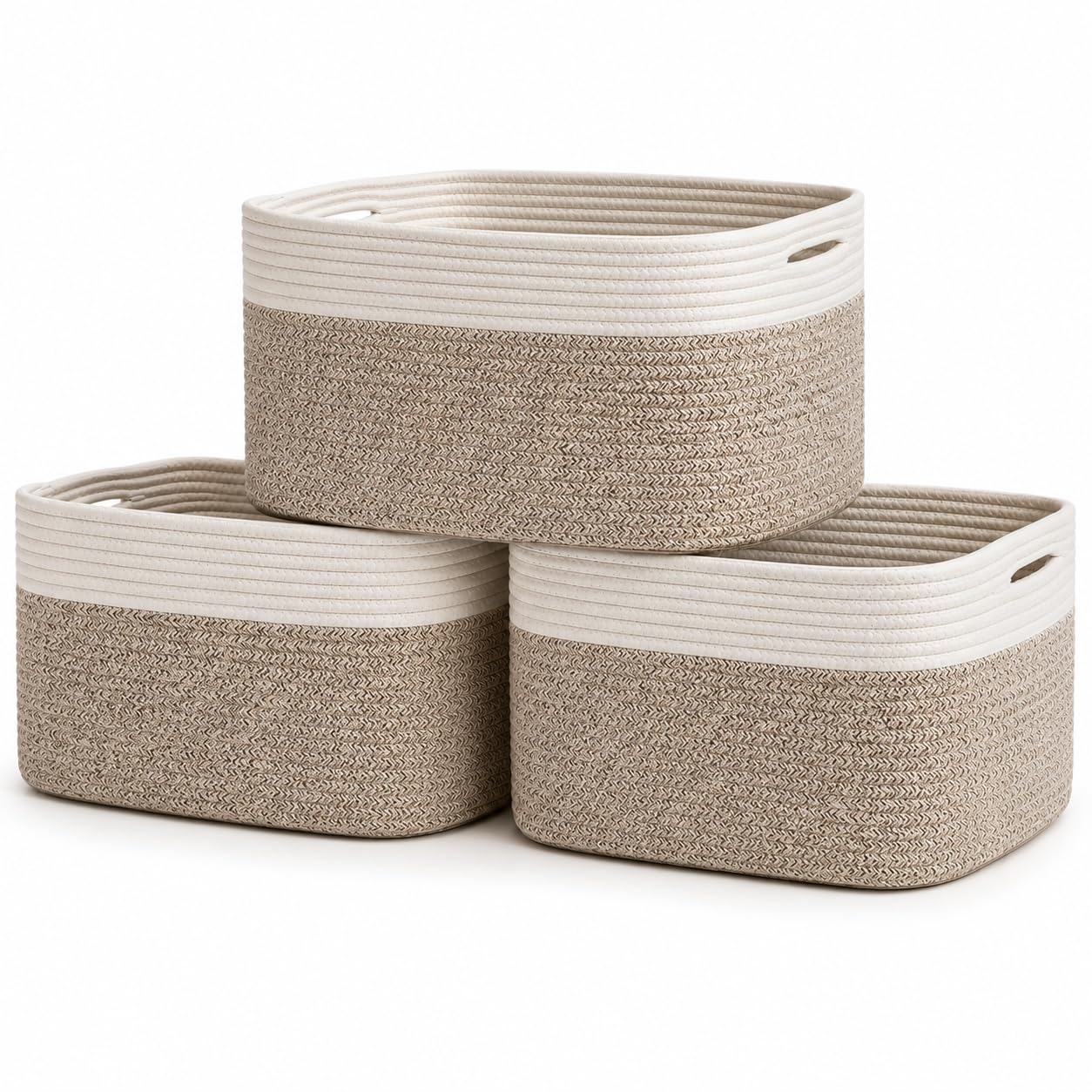 OrganiHaus Cotton Rope Baskets for Shelves, Set of 3, 15x9x10