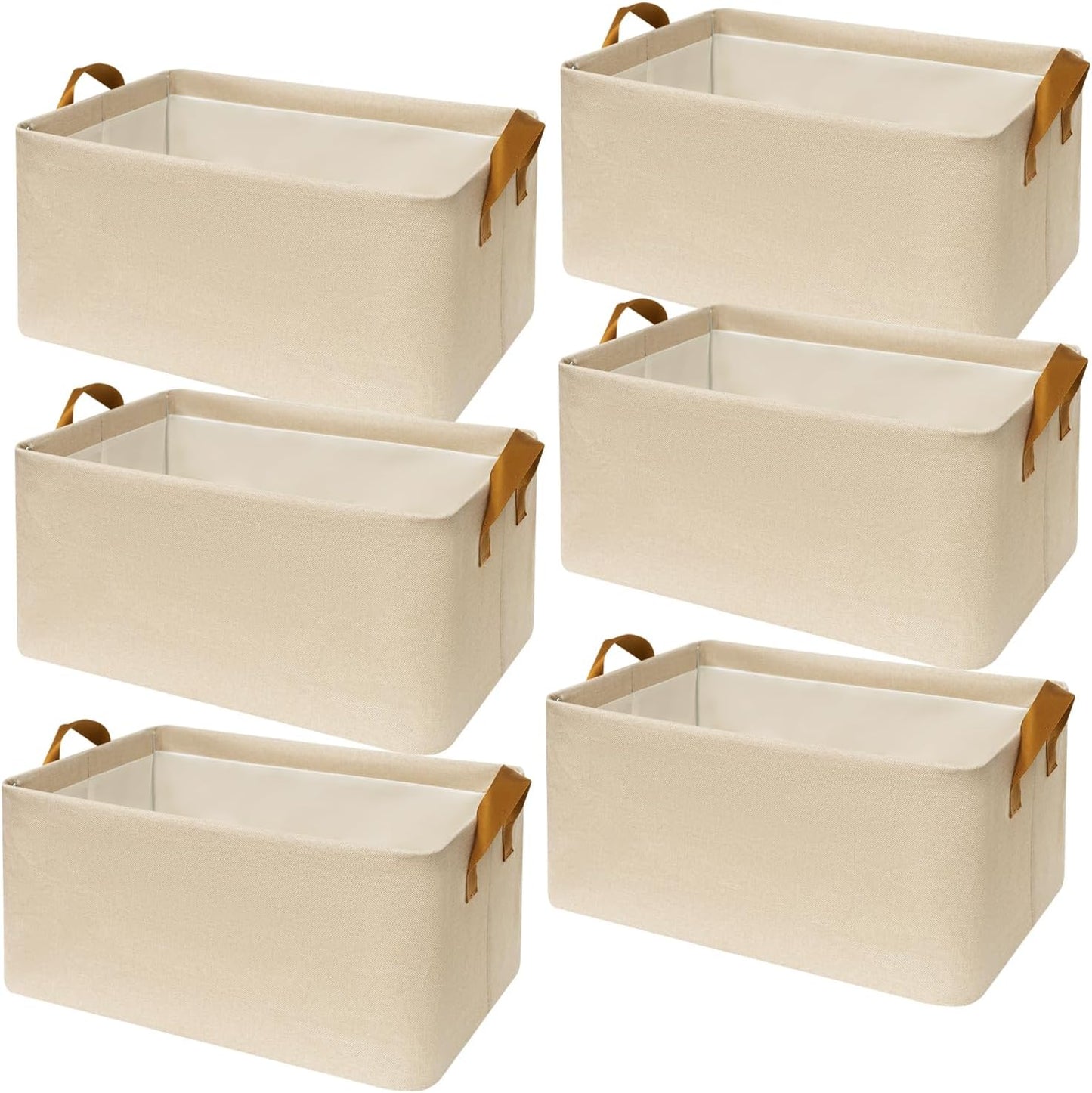 SNWDN 6 Pack Closet Cloth Storage Bins with Handles (Beige 15''L x 10.2''W x 8.2''H)