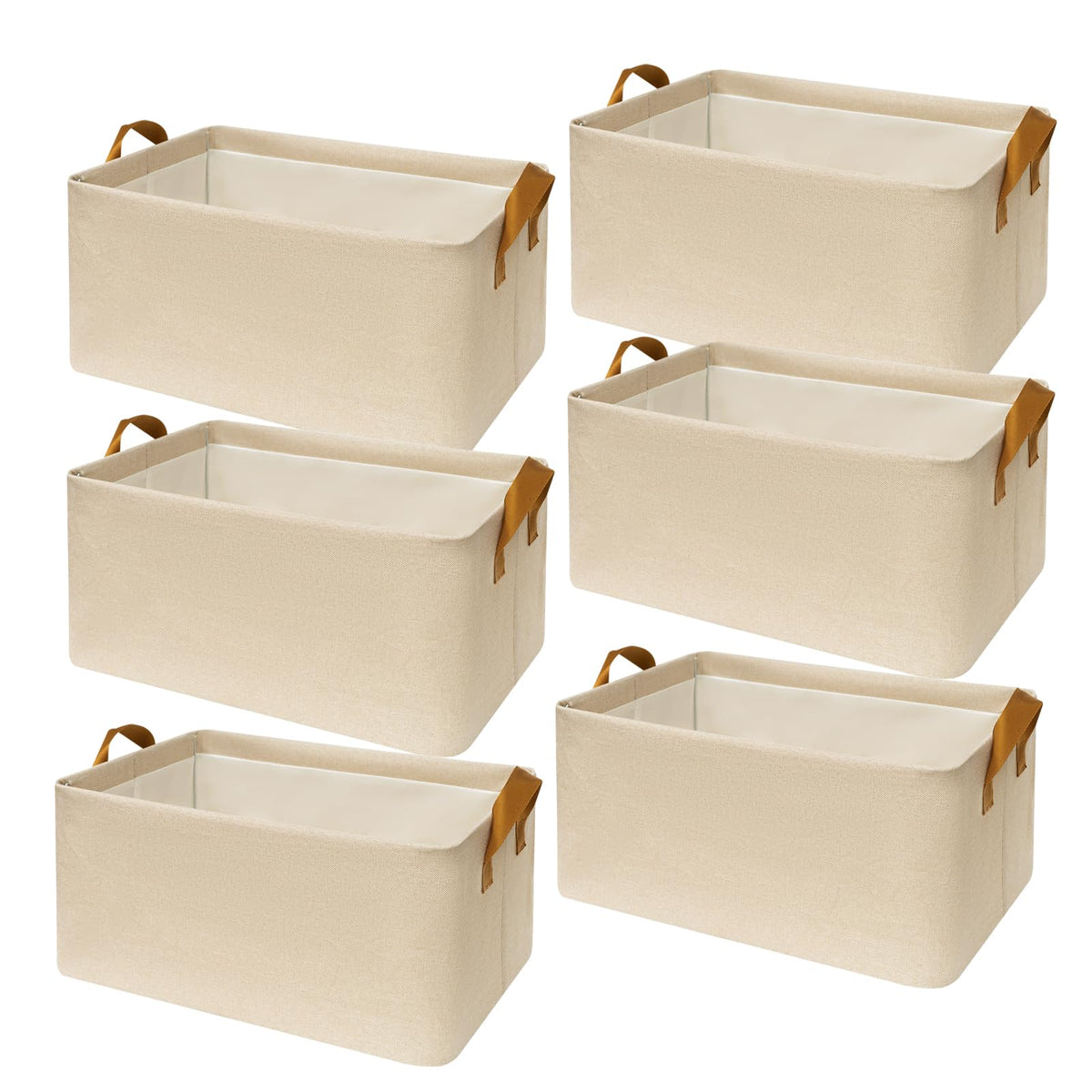 SNWDN 6 Pack Closet Cloth Storage Bins with Handles (Beige 15''L x 10.2''W x 8.2''H)