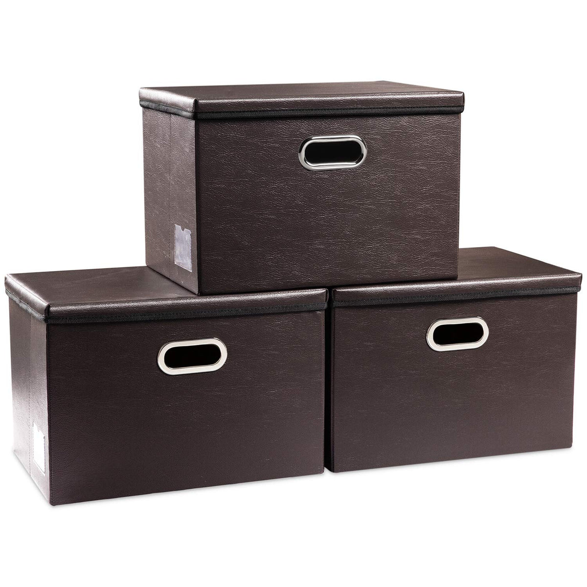 PRANDOM Large Collapsible Storage Bin with Lid [1-Pack] Leather Fabric Foldable Storage Box Organizer Containes Basket Cube with Cover for Home Bedroom Closet Office Nursery Black (17.7x11.8x11.8)