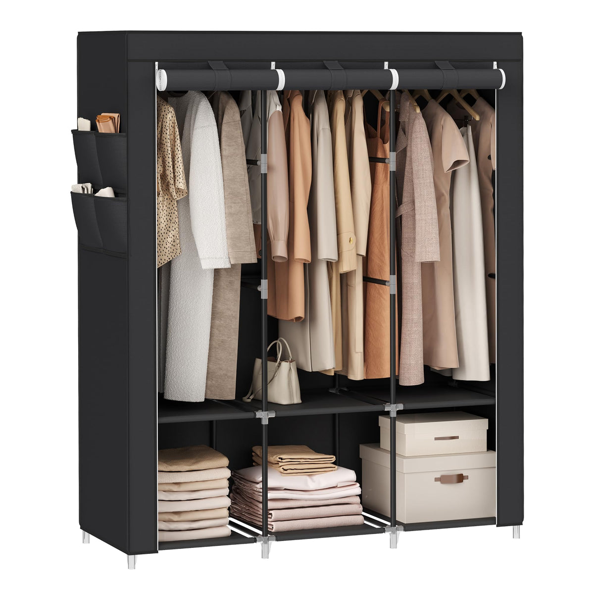 SONGMICS Portable Closet with Cover, 4 Hanging Rods and Shelves