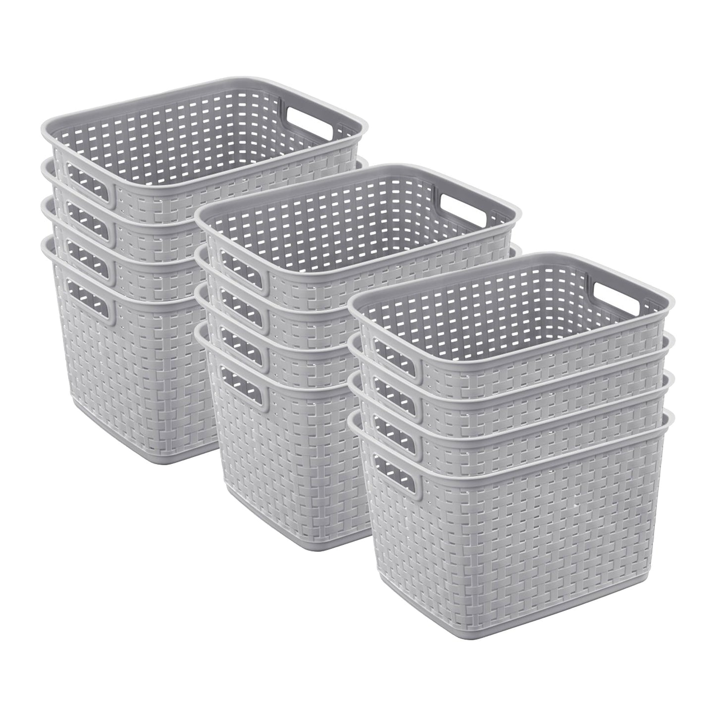 Sterilite Tall Weave Basket, Rectangular Plastic Décor Bin, Gray, 6 Pack