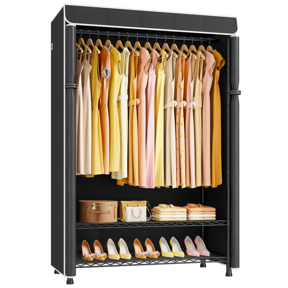 ULIFHOME H5C Clothes Rack with Cover, Covered Clothing Rack Heavy Duty