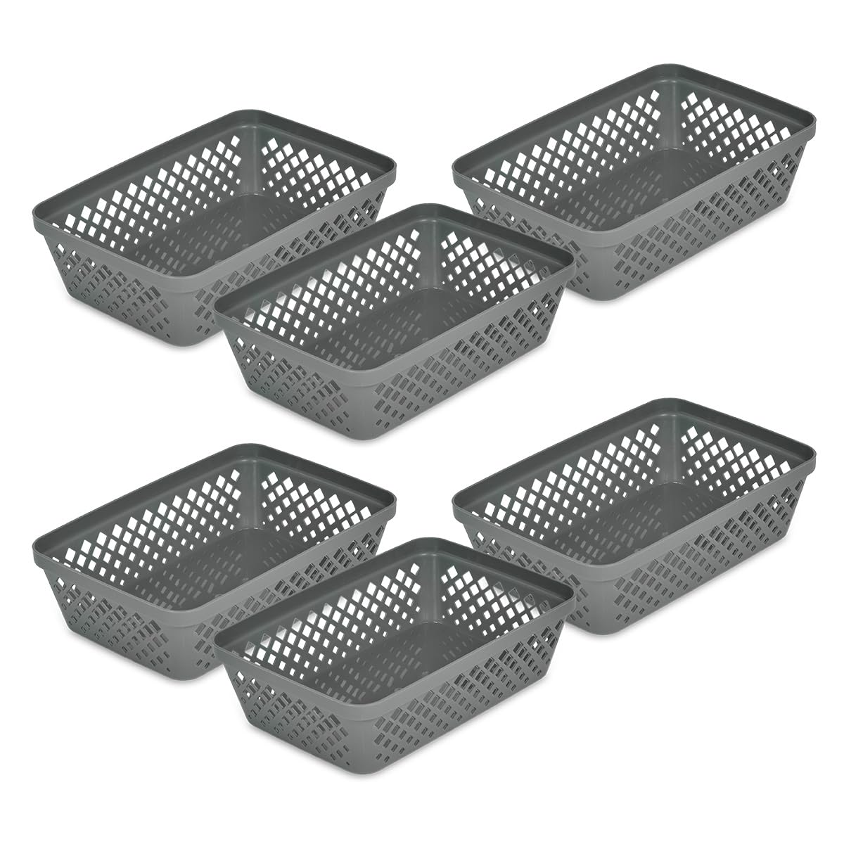 Glad Plastic Storage Basket Set - Multipurpose Drawer Trays, Kitchen Pantry Containers, and Bathroom Bins - 6 Pack Medium Organizers, Grey