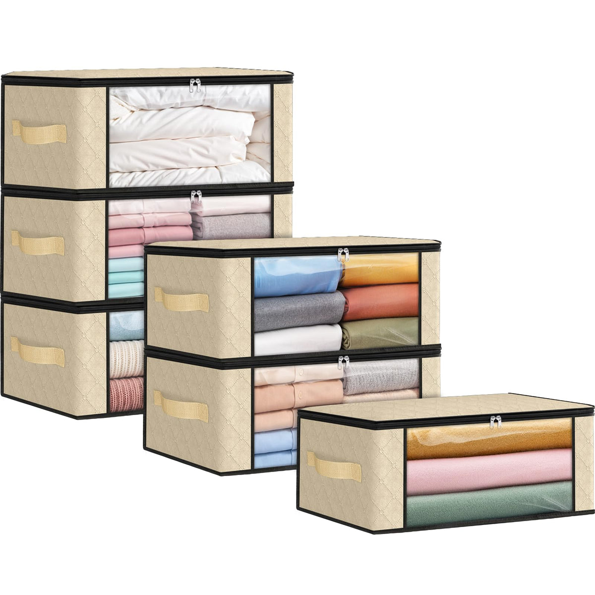 Fab totes 6 Pack Storage Bags for Clothes Blanket Storage Bins with Lids