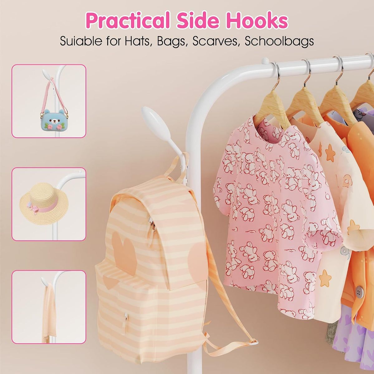Kids Clothes Rack for Ages 3-6, Montessori Kids Clothing Rack, White
