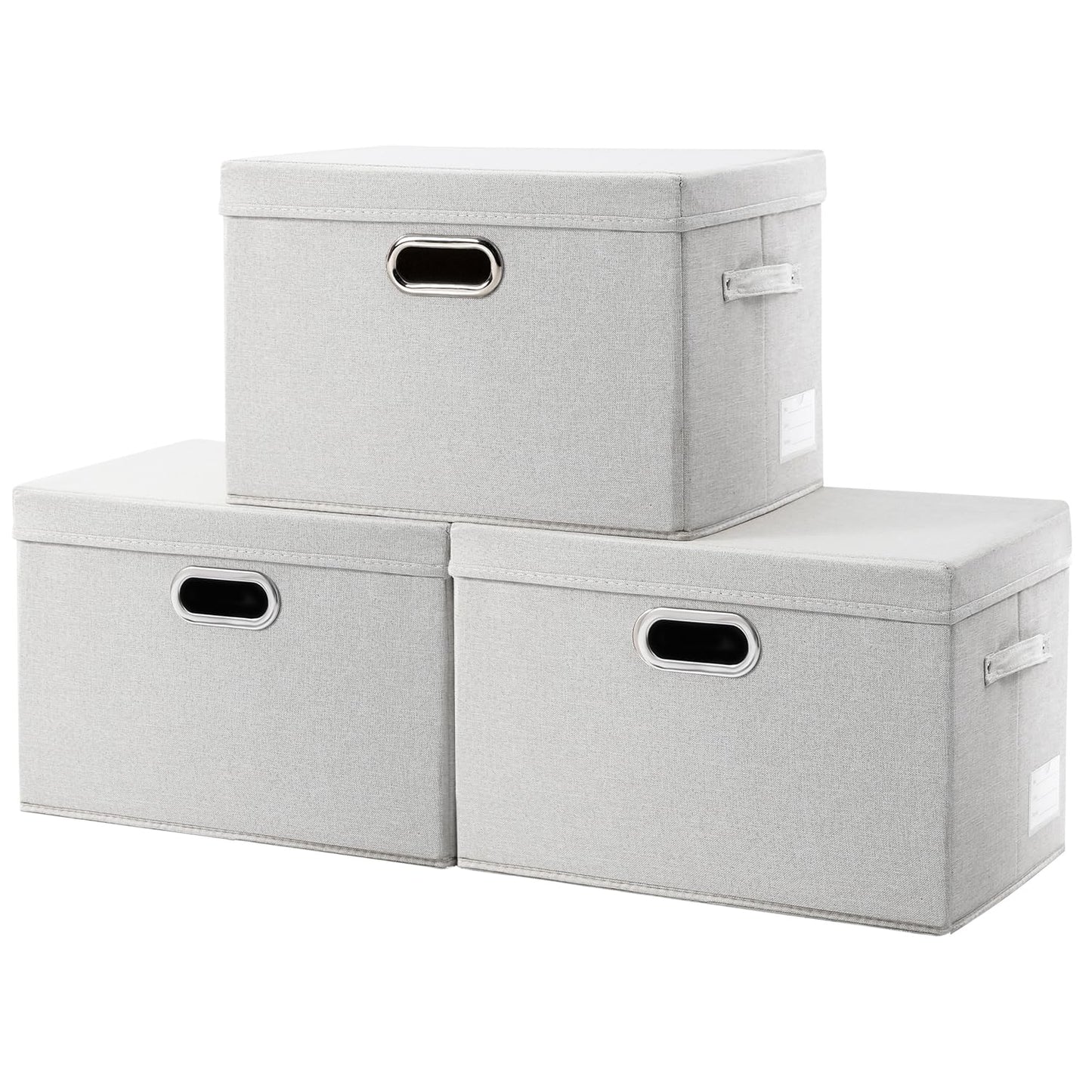 PRANDOM Large Collapsible Storage Bins with Lids [3-Pack] Jute Fabric Foldable Storage Boxes Organizer Containers Baskets Cube with Cover for Home Bedroom Closet Office Nursery (17.7x11.8x11.8)